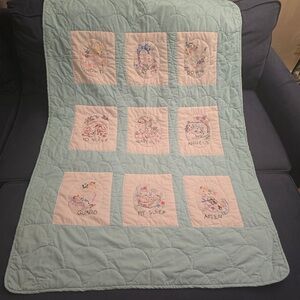 Embroidered Baby Quilt - Blue and White